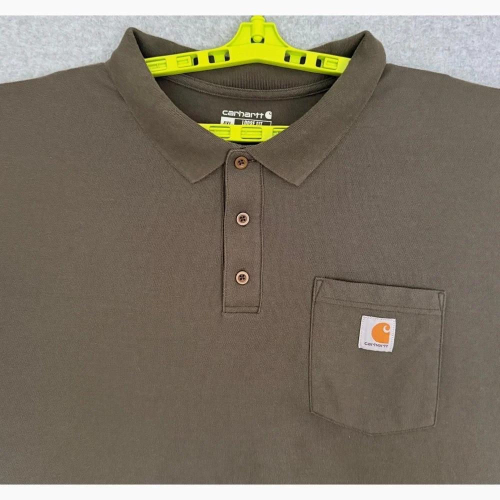 Carhartt Polo Shirt Mens 4XL Olive Green Loose Fit Short Sleeve Pocket Pique - Picture 3 of 8
